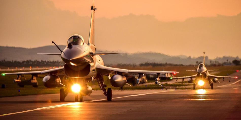 An air show finale at golden hour
